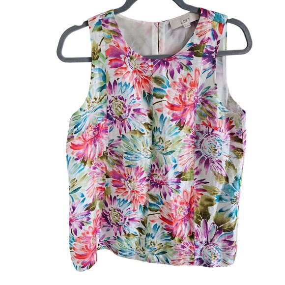 LOFT Tops - Loft Woman SZ S Linen Blend Blouse Sleeveless Keyhole Back Lined Floral Colorful